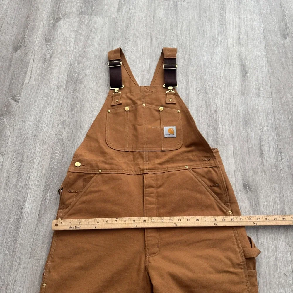 Carhartt R02 BRN Quilted Lined Double Knee Duck Bib Overalls Brown Mens 36x32 - Picture 6 of 8